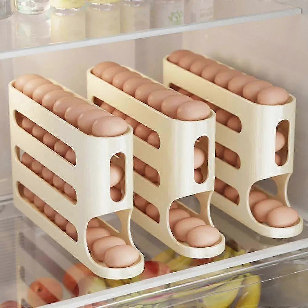 Refrigerator Egg Rack Organizer, 4-Tier Automatic Rolling Storage Container Box