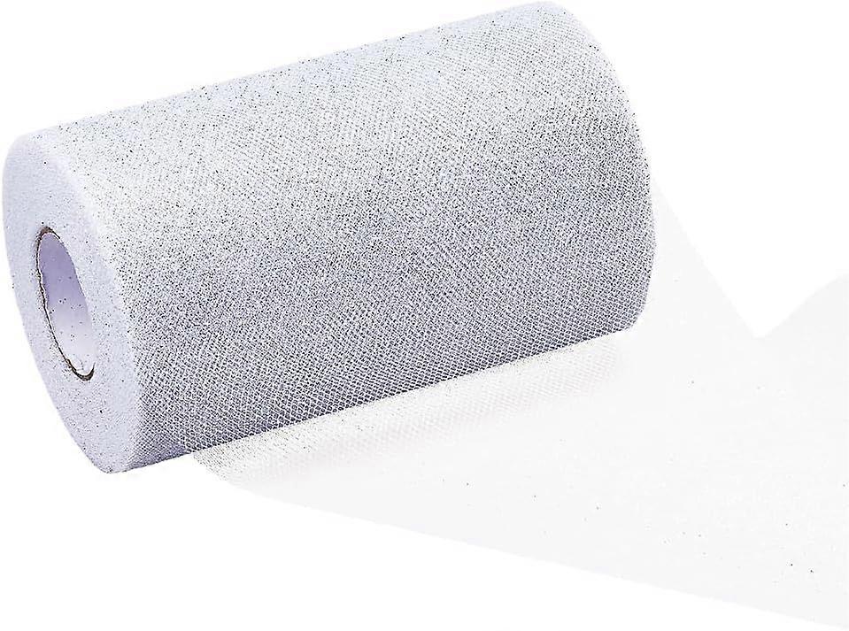 50 Yards Silver Mesh Ribbon Shimmering Mesh Fabric Ribbon Polyester Glitter Ribbon Wired 6" Wide Mesh Fabric Rolls for Tutu Skirt DIY Crafting Decorat