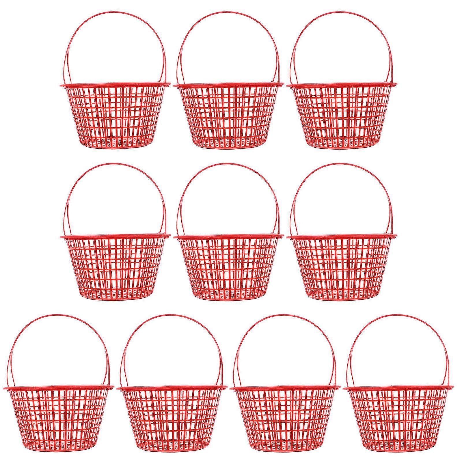 Plastic Fruit Picking Basket for Harvest with Handle 10Pcs Red Mini Baskets