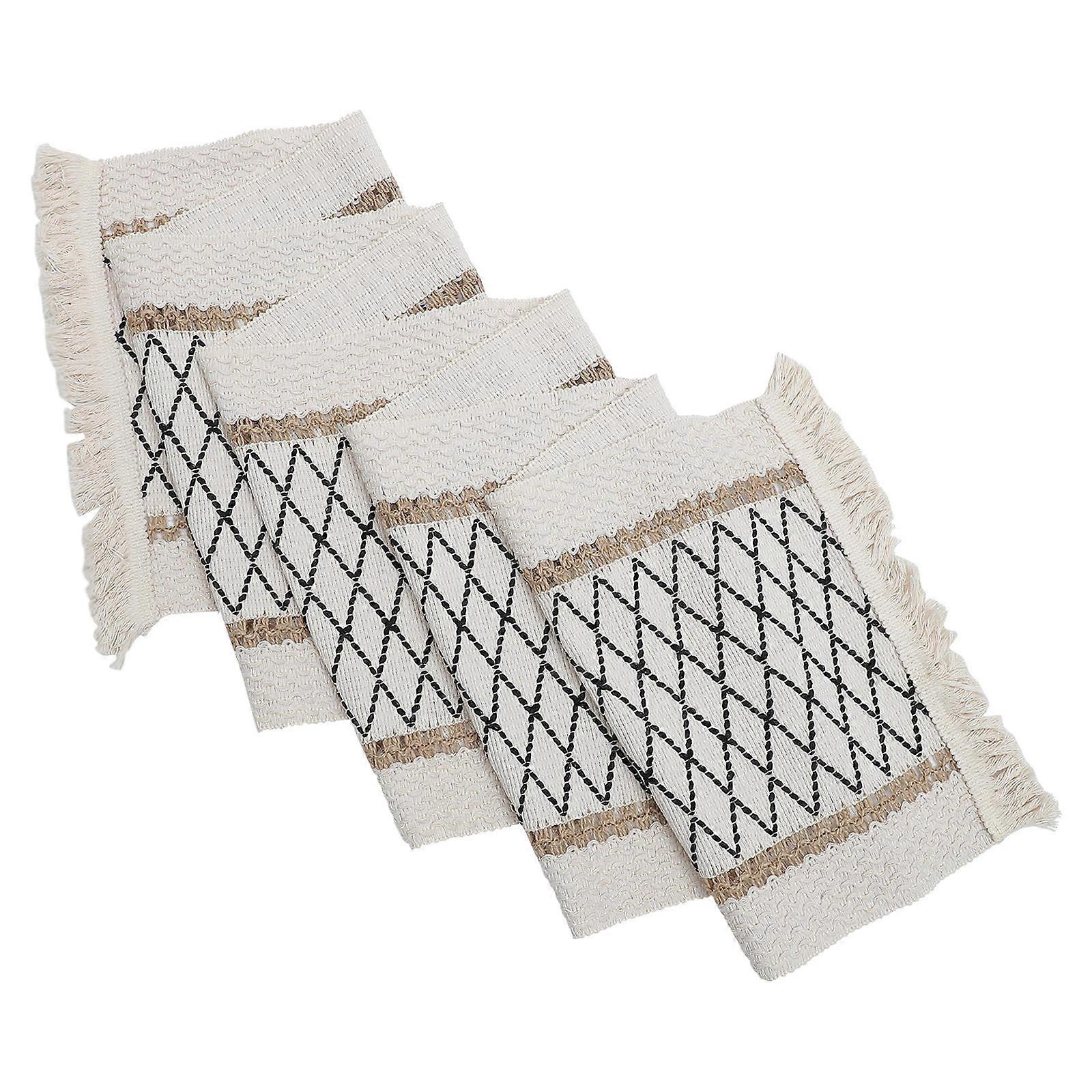 Farmhouse Table Runner Black Cotton for Dining Table Decor 4Pcs Set