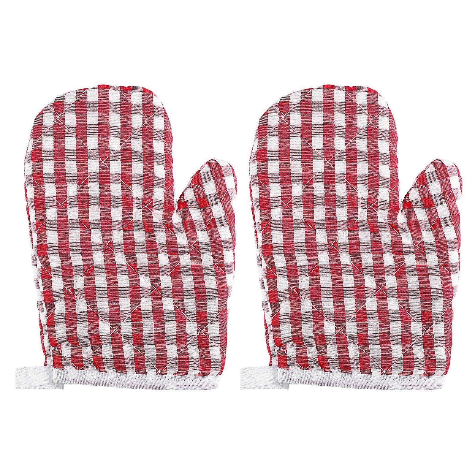 Red Polyester Oven Mitts for Kitchen with Polka Dot Design and Hanging Loop 2pcs