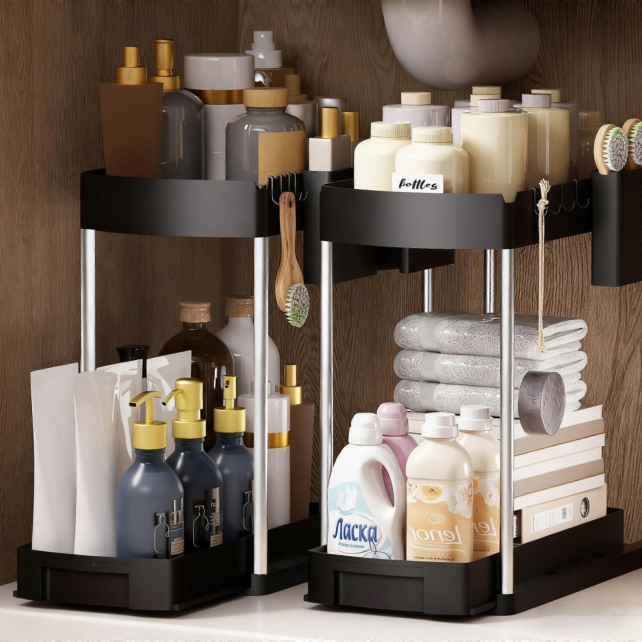 2 Tier Under Sink Organizer with Pull Out Drawer for Bathroom and Kitchen, RustResistant 2 Pack