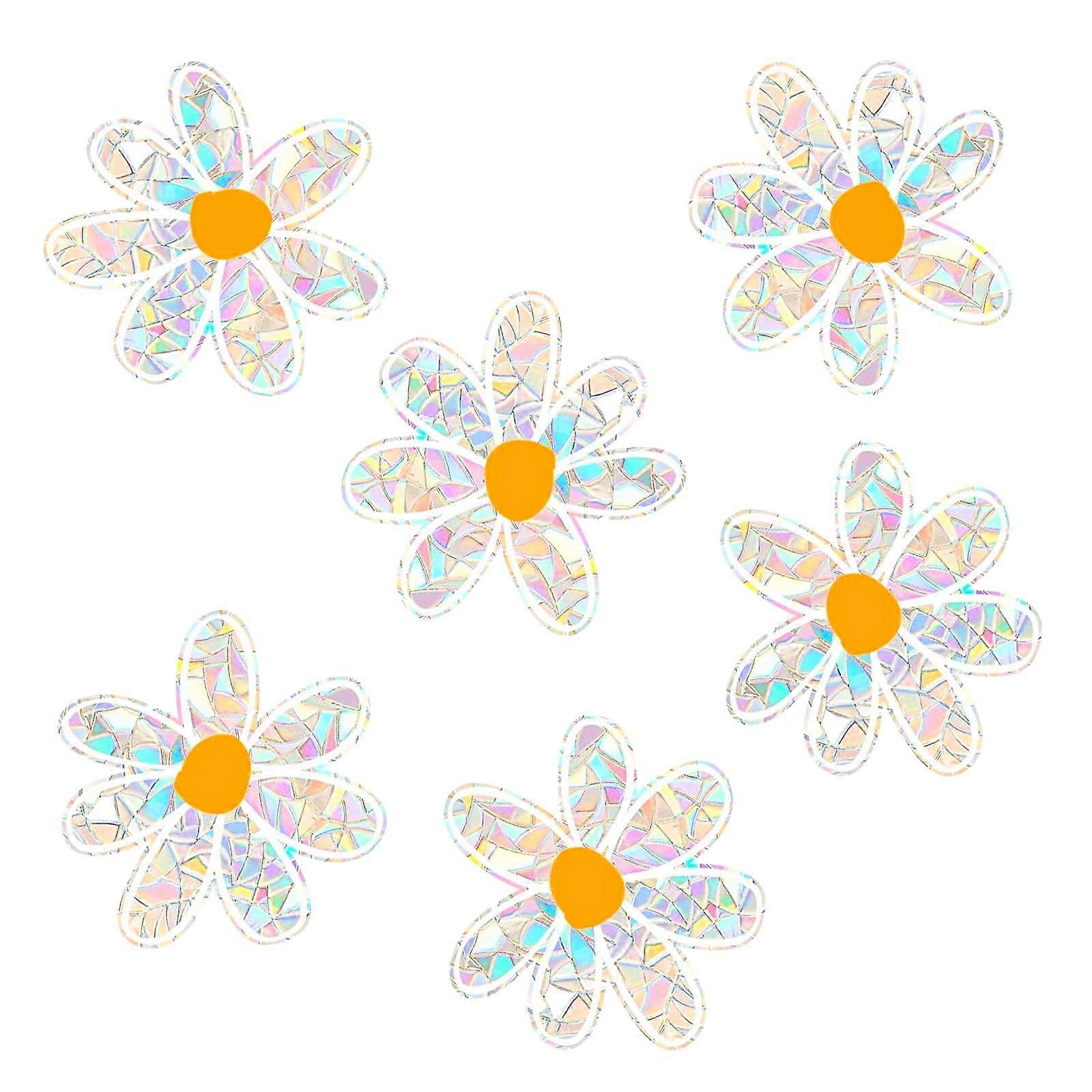 6 PCS Rainbow Static Cling Window Decals Daisy Sun Catchers Bird Collision Prevention Reusable
