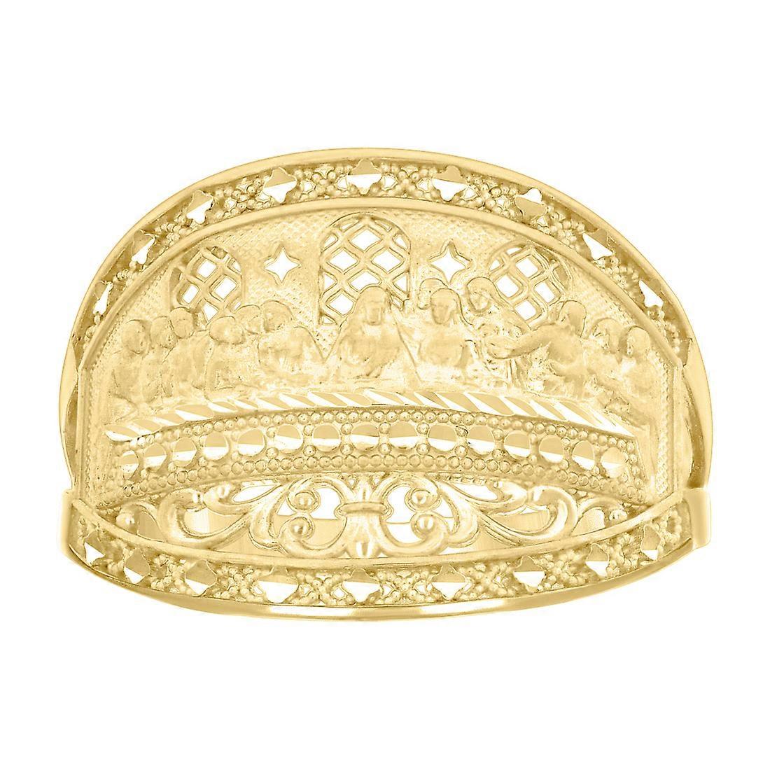 Bague religieuse pour femme en or jaune 10 carats représentant la Cène, 15,5 x 4,7 mm de large - 2,7 grammes