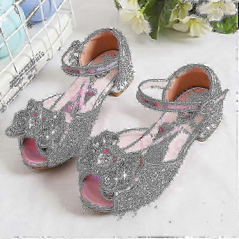 Girls Sandals Frozen 2 Elsa Princess Shoes Little Girls Crystal Shoes Children High Heels Catwalk Show Shoes 25-26
