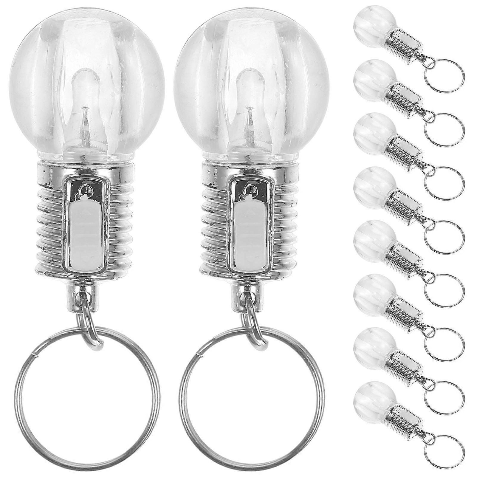 Flashlight Keychain Pendant Mini LED Bulb Keychains Night Use Colorful Changing Silver 10Pcs