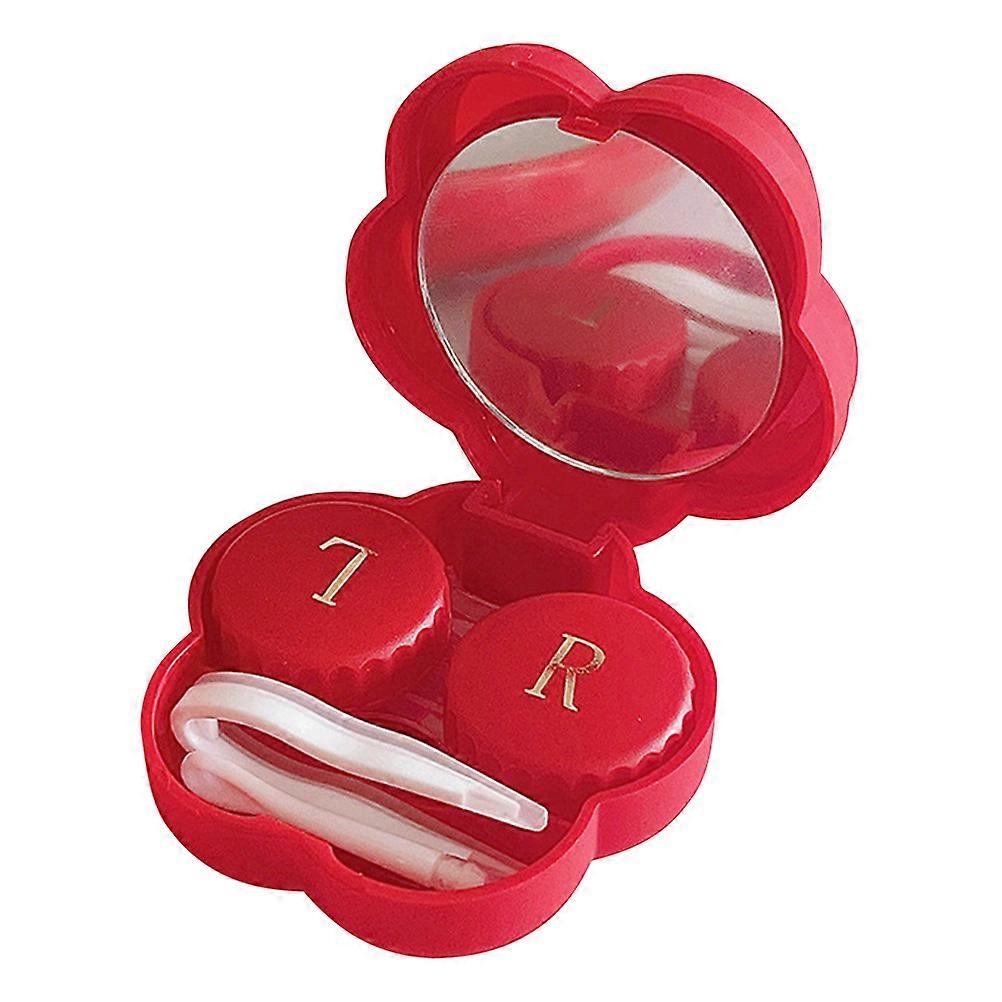 Contacts Lens Case Flower Shape for Storage 2Sets Red Plastic Box