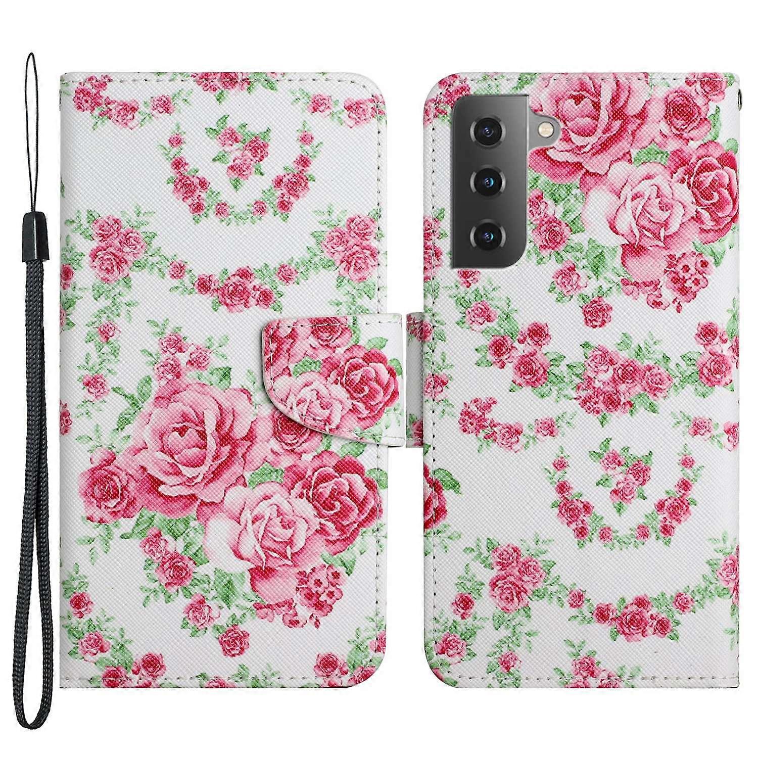 Cross Texture Pattern Printing All-round Protection Leather Phone Case Stand Wallet Shell with Hand 