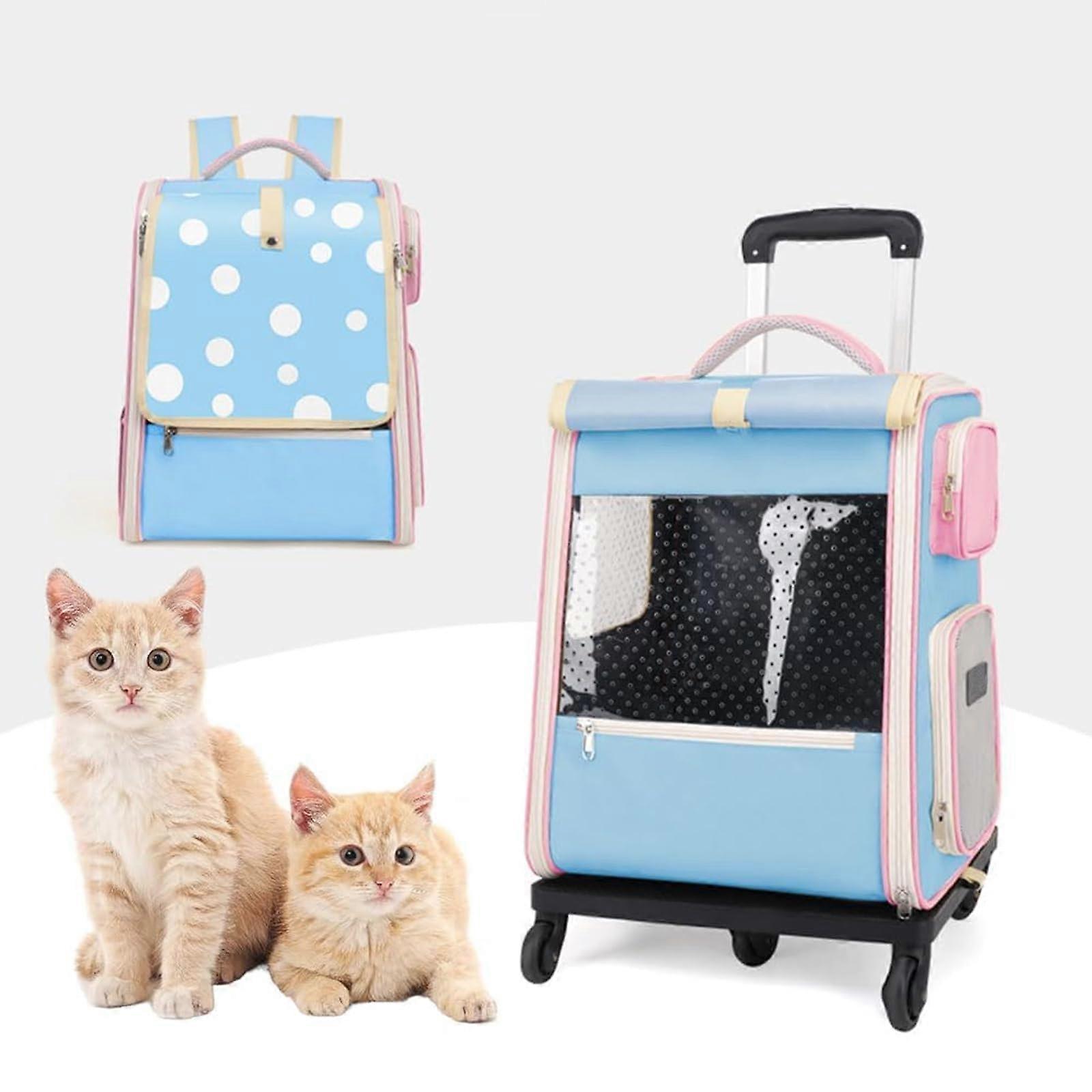 Pet Carrier with Wheels Foldable Rolling Backpack for Cats and Dogs with MultiPockets and Mesh Panels