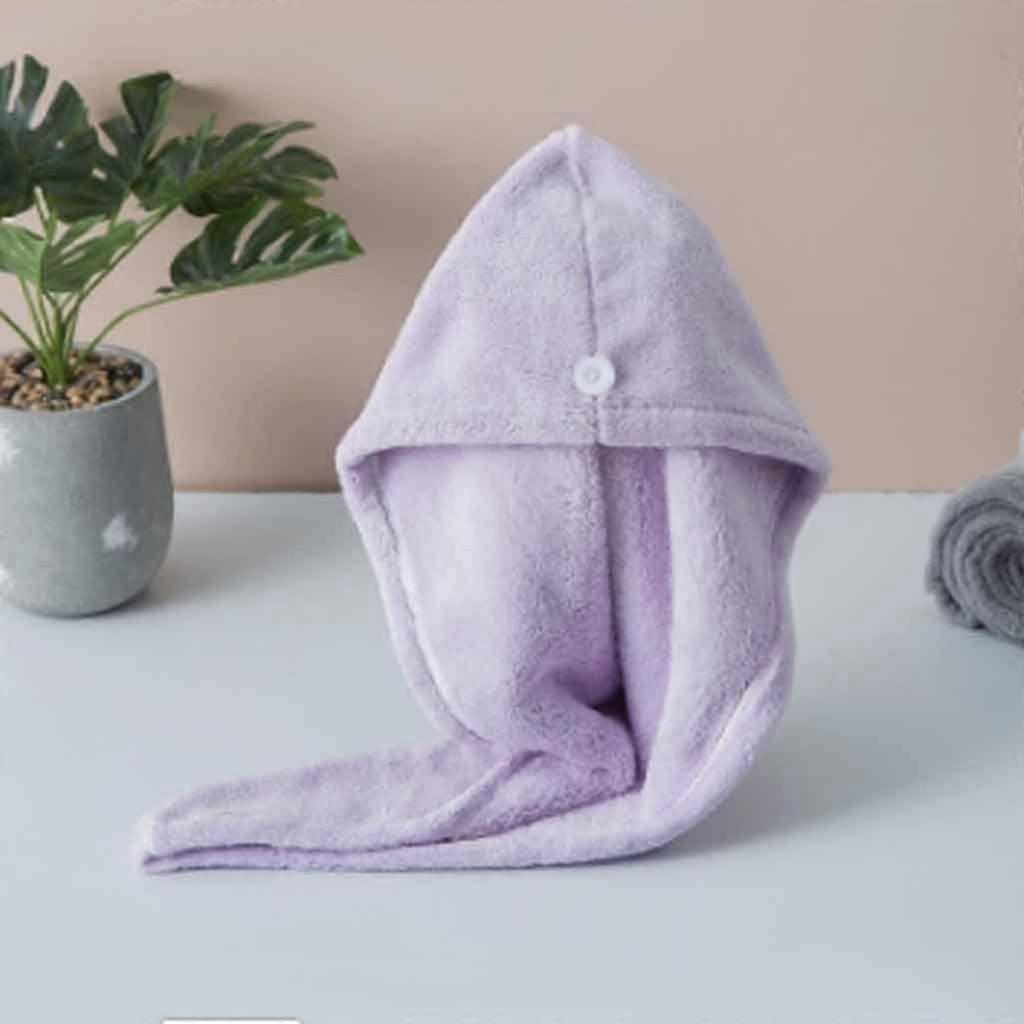 Hair Drying Towel Wrap Microfiber Quick Dry Super Absorbent Cap with Button Closure Pink
