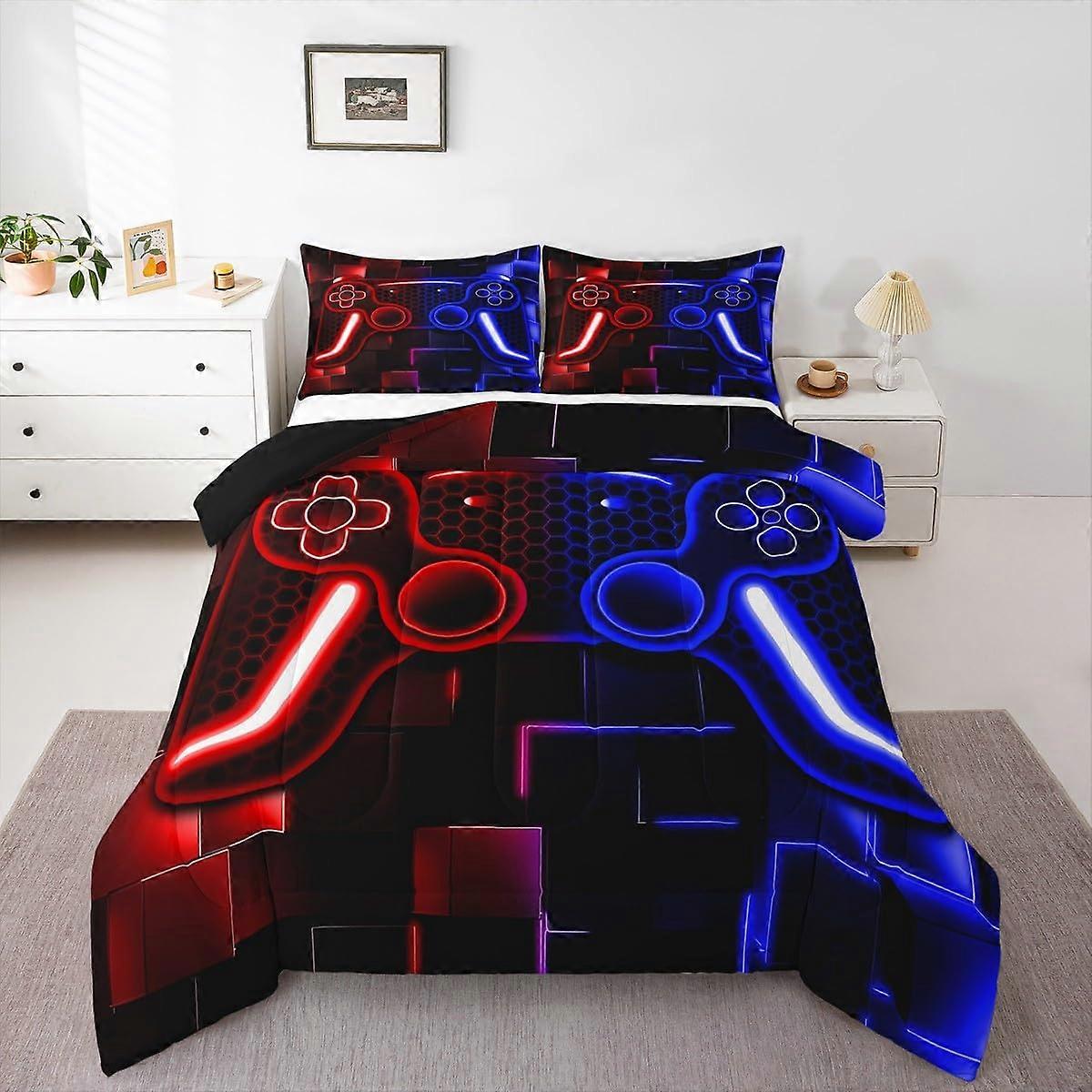 Gamer Comforter Set King Size with 3D Game Controller Design, Soft Microfiber Bedding for Boys