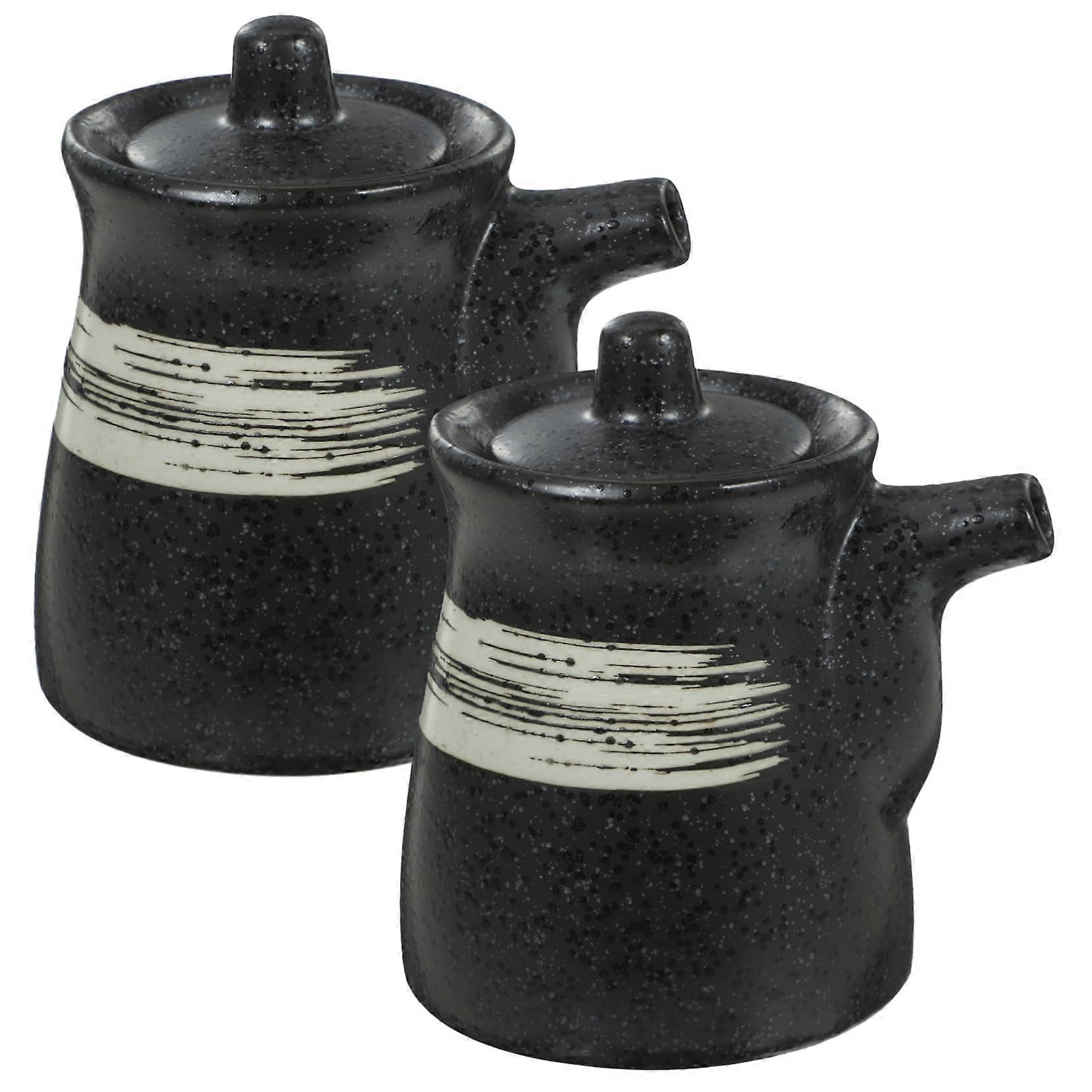 2Pcs Ceramic Oil and Vinegar Dispenser Bottles with Lid SplashProof Durable Kitchen Containers