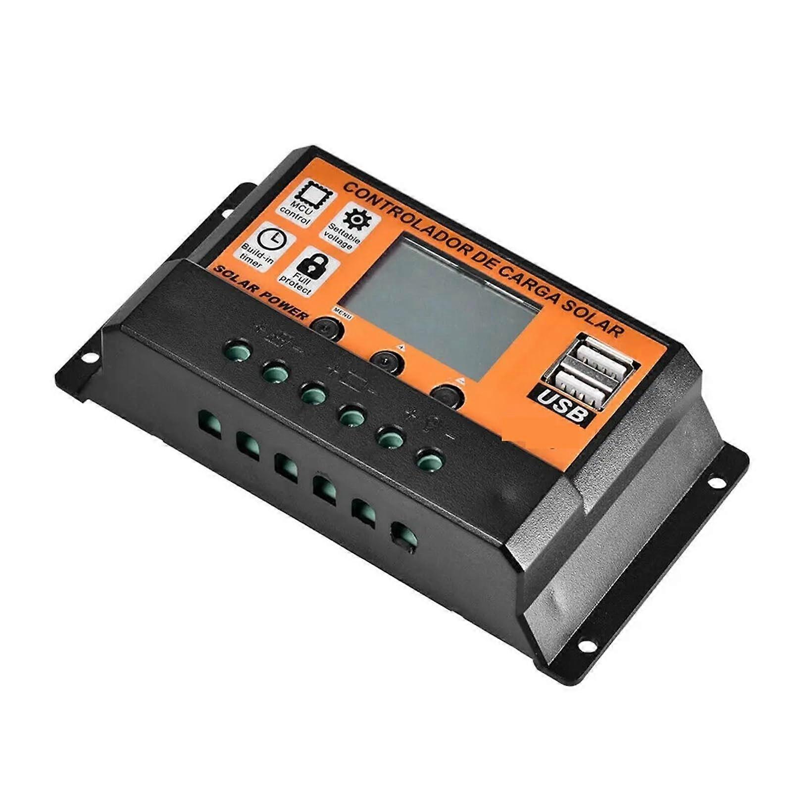 MPPT Solar Charge Controller 10A with Dual USB, LCD Display, 12V 24V Battery Regulator for OffGrid