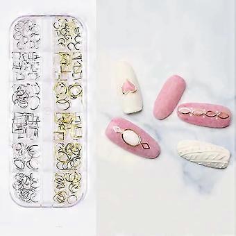 Nail Art Studs Gold and Silver MultiSize Metal Nail Charms Mixed Decoration Box