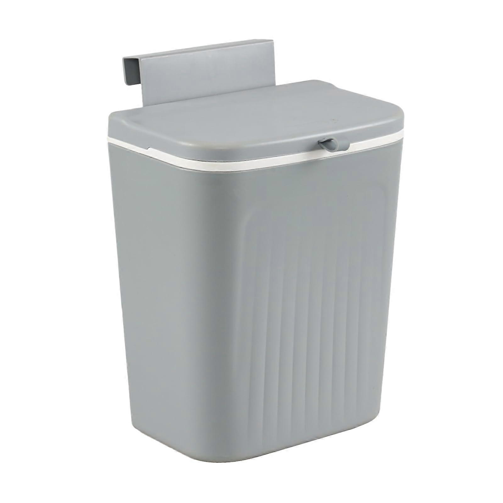 12L Hanging Trash Can with Lid, Plastic WallMounted Garbage Bin, SpaceSaving Grey Design