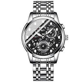 Relógio masculino em aço, caixa em liga metálica e pulseira em aço inoxidável, movimento de quartzo, 43 mm, resistente à água (lavagem das mãos/chuva), ideal para presentear homens.