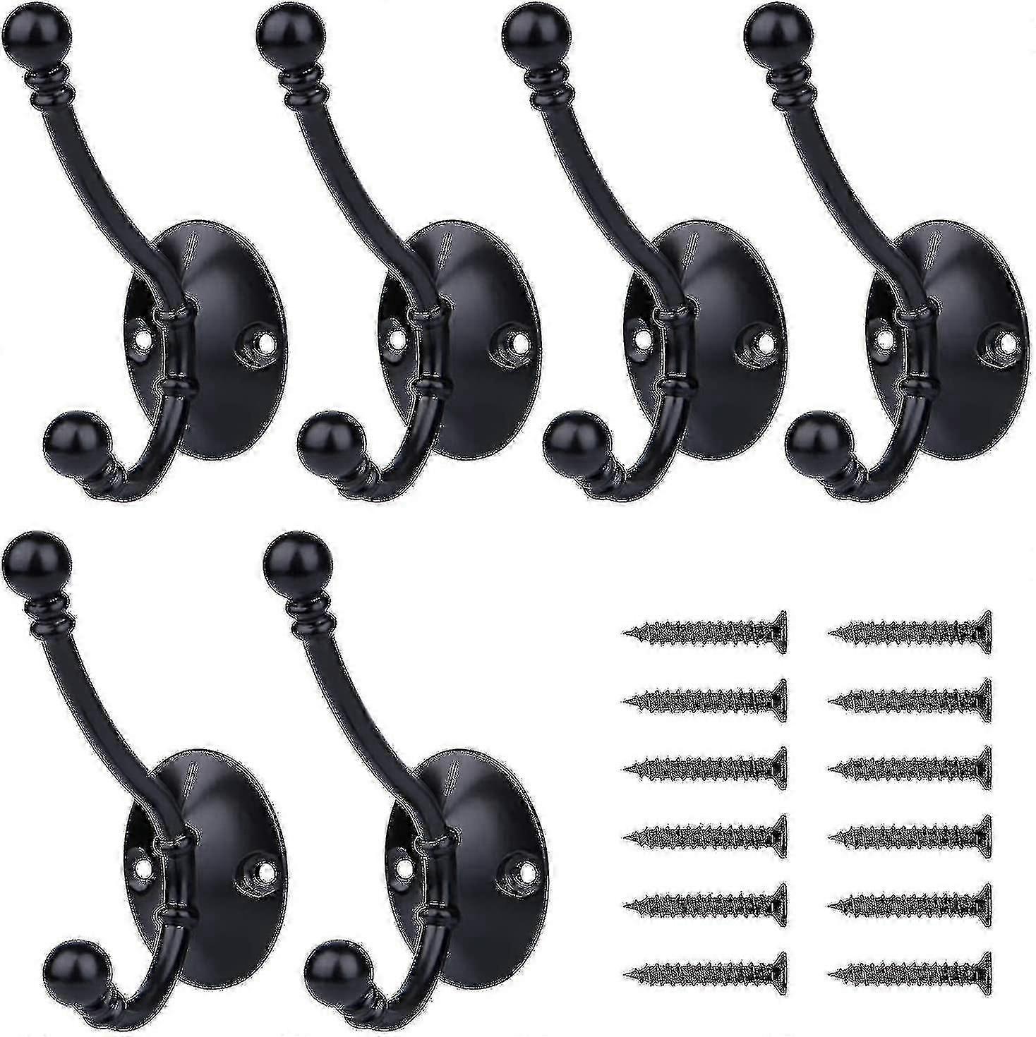 6 Pcs Coat Hooks, Vintage Coat Hooks Double Wall Hooks