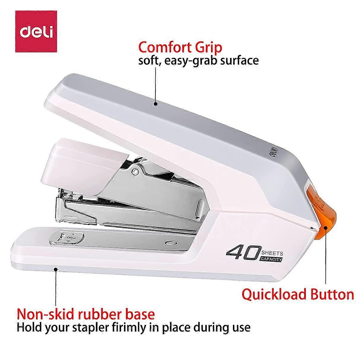Labor-saving Desktop Stapler, One-finger Touch Stapling, Easy Loading Ergonomic Heavy Duty Stapler (White)