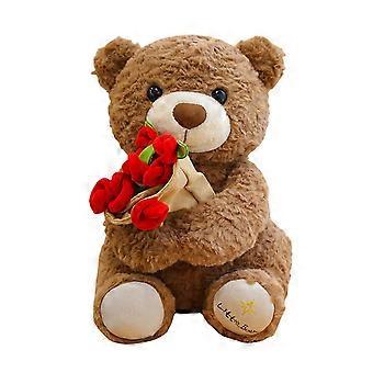 Bear Stuffed Animal with Bouquet  Little Plush Bear, Romantic Gift for Valentines Day