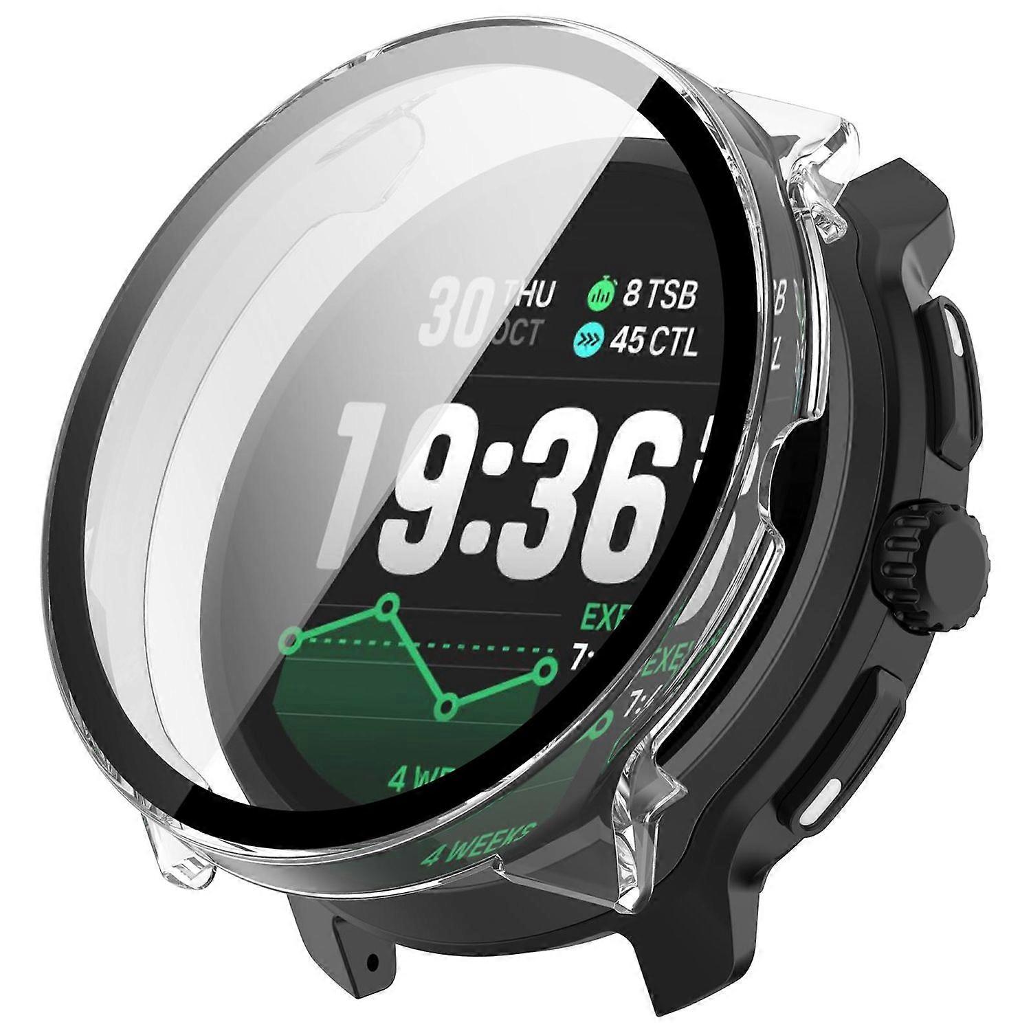 For Suunto Race 2 Plastic Smart Watch Protective Case + 9H Tempered Glass Transparent