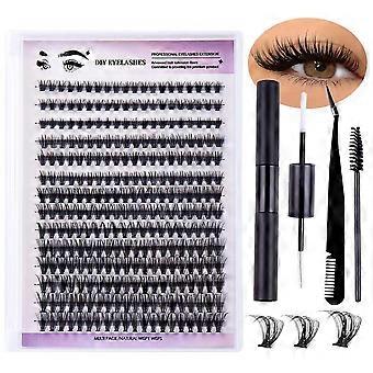 Individual False Eyelashes Set, 280 Pieces Cluster Eyelashes Volume D Curl 8 12 14 16mm Cluster Eye Lashes with Tweezers for Makeup DIY Eyelash Extens