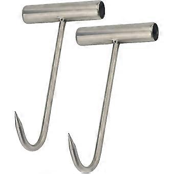 2pcs Stainless Steel T Hooks T-handle Meat Boning Hook For Kitchen Butcher Shop Restaurant Bbq Tool