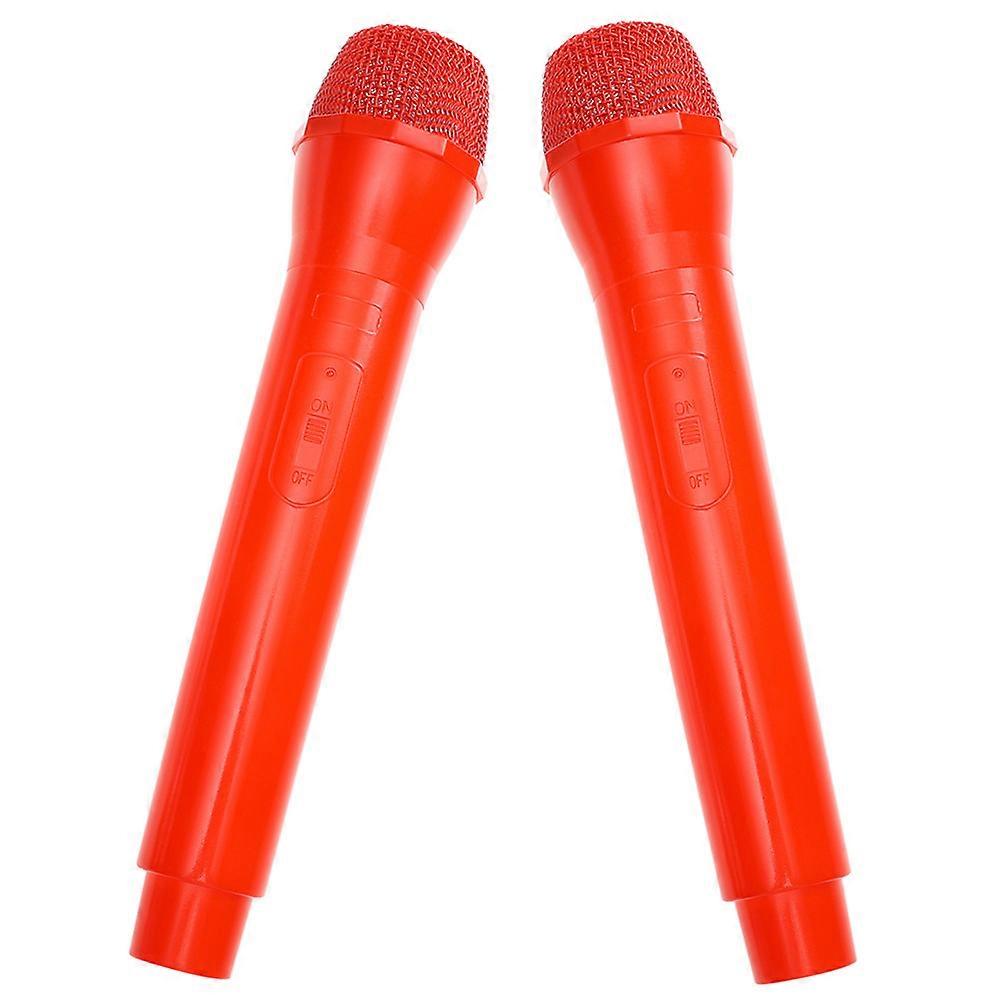 Fake Microphone Prop Model for Decor 2Pcs Red ABS Simulation Microphone Set