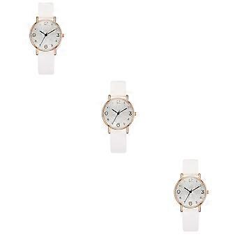 Women Watch Classic Wrist Watch for Daily Use 3Pcs White Casual Watches Set