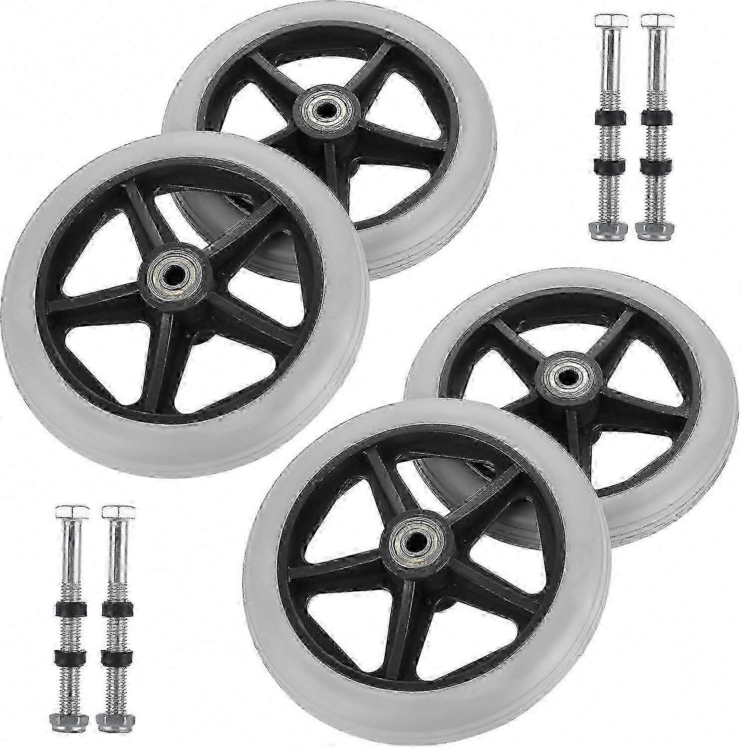 4-Pack Replacement Wheels for Walkers, 6" Non-Slip Solid Front Wheels for Wheelchairs
