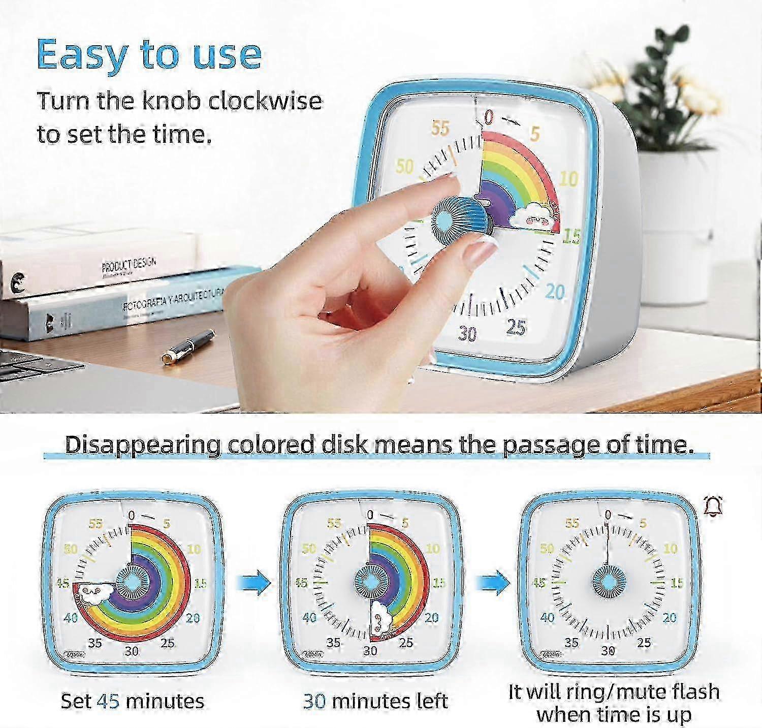 Silent Visual Timer With Rainbow Disk