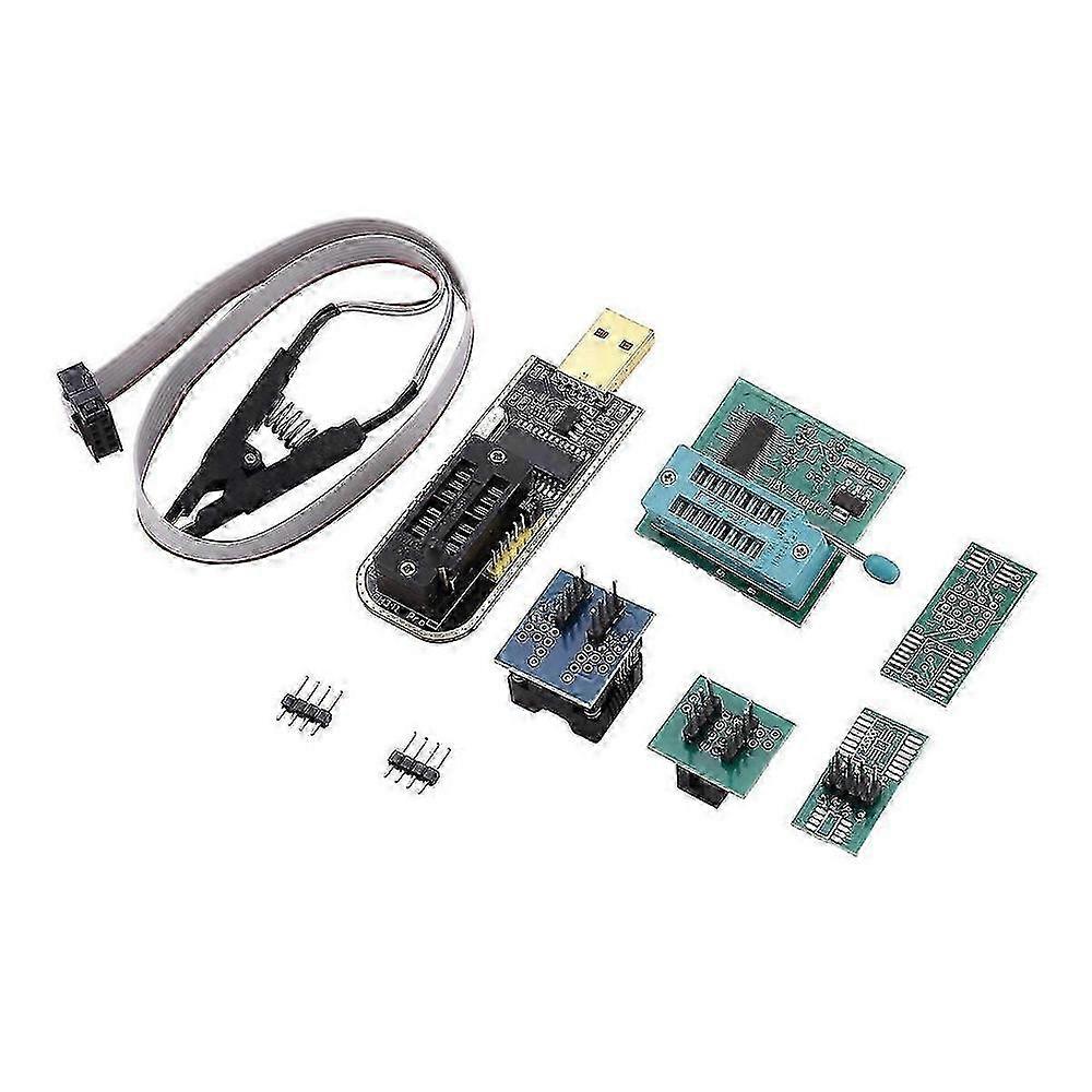 CH341A BIOS USB Programmer, SOP8 DIP8 1.8V Conversion Socket, Test Clip Set, PCB, Blue, for EEPROM and Motherboard Programming