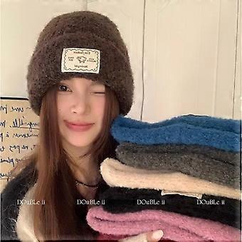 Hat Women's Fashion Alphabet Patch Knitted Wool Hat Big Head Circumference Show Face Small Ear Protectors Knitted Cold Hat