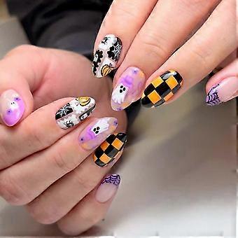 Seasonal Press On Nail Set for Halloween with Spooky Art, Costume Party Mood, Night Makeup and Photo Beauty Style Multicolor