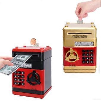 Kids ATM Piggy Bank with Auto Scroll Deposit Record, Mini Money Saving Box for Coins and Cash