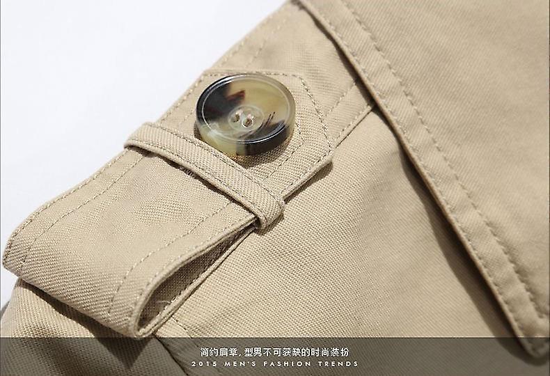 Mens Single-breasted Solid Lapel Trench Coat