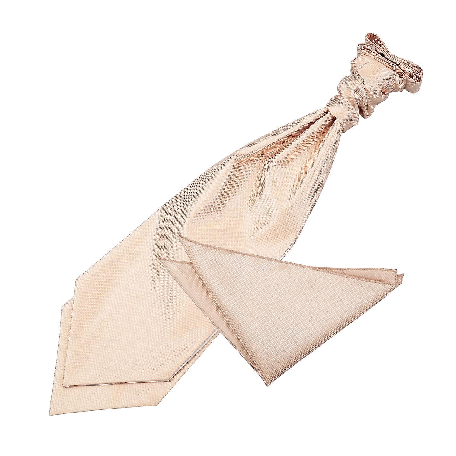 Champagne Solid Check Wedding Cravat and Pocket Square Set