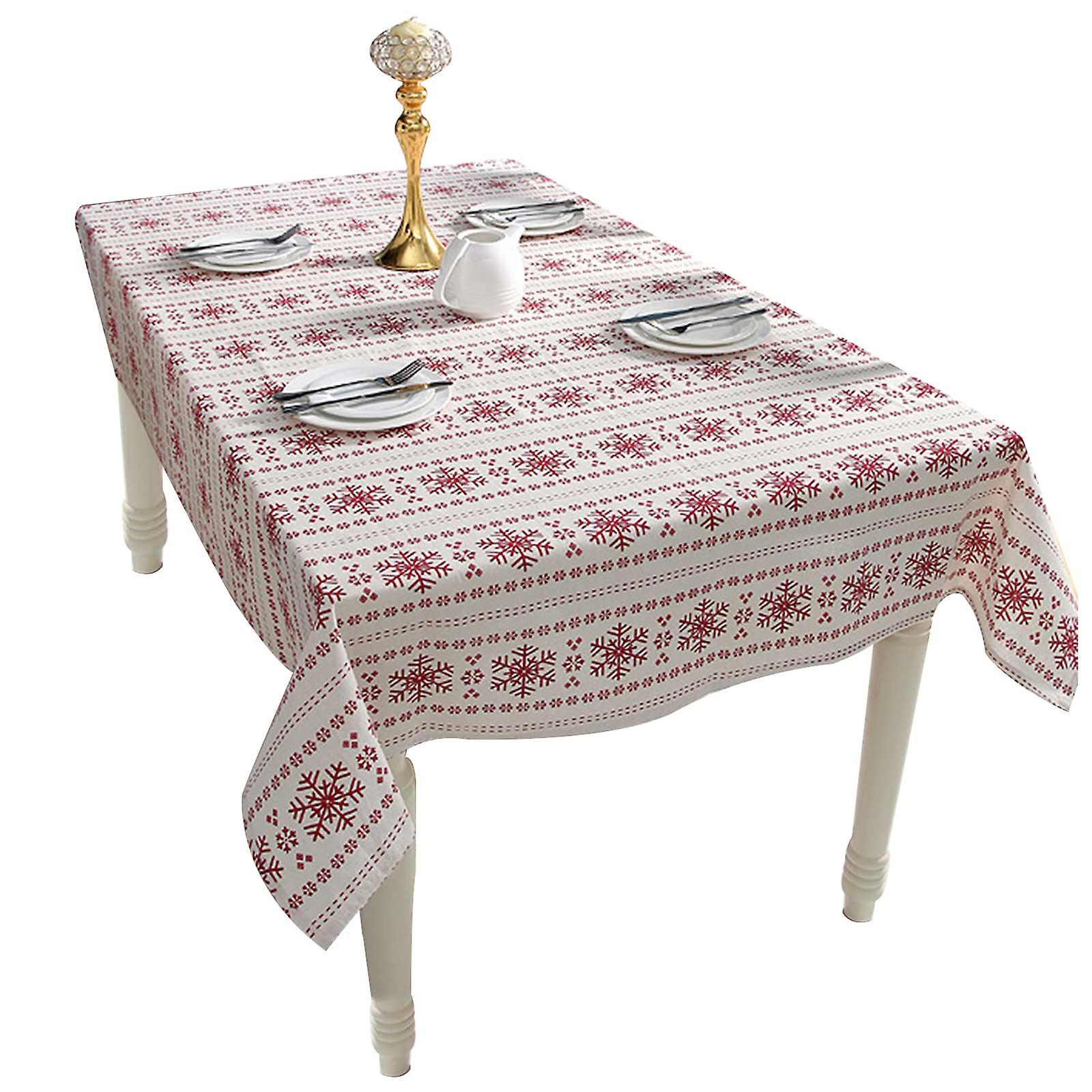  Christmas Decoration Ornaments Red Snowflake Printing Tablecloth Dining Table Decor Table Cloth Home Scene Layout Props