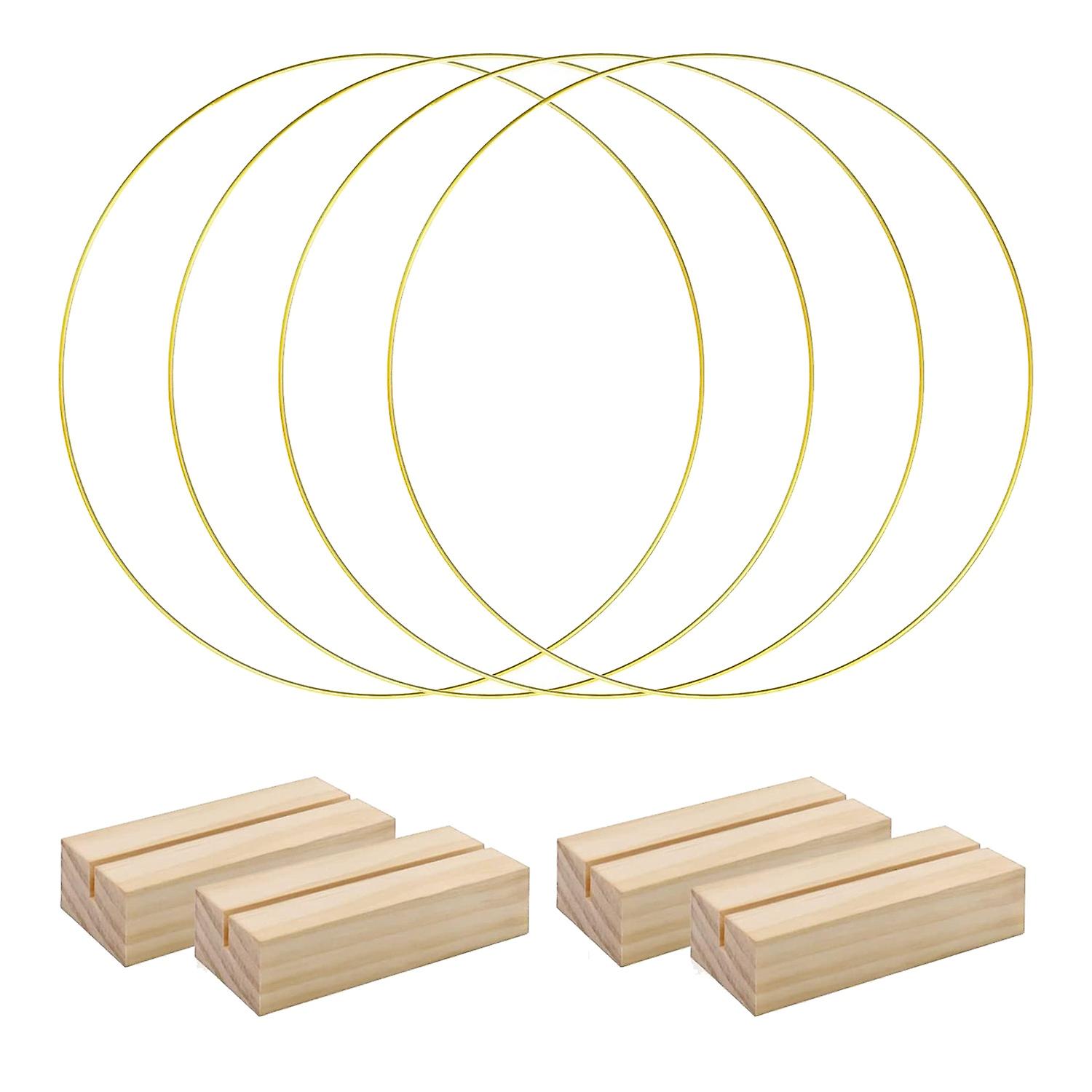 4 PCS 12 Inch Metal Hoop Centerpiece for Table, Metal Wreath Ring with 4 PCS Wood Place Card Holder