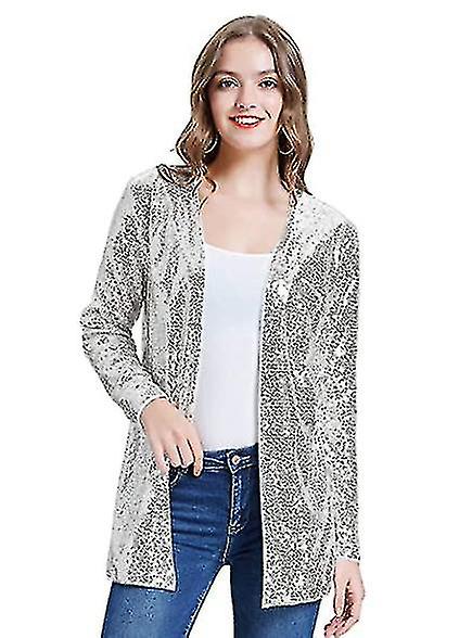 المرأة سترة الترتر مفتوحة الجبهة السترة عارضة طويلة الأكمام كارديجان معطف S-xxl Cy)