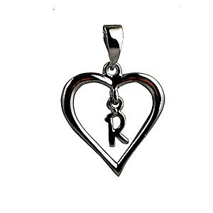 Silver heart Pendant with a hanging Initial R