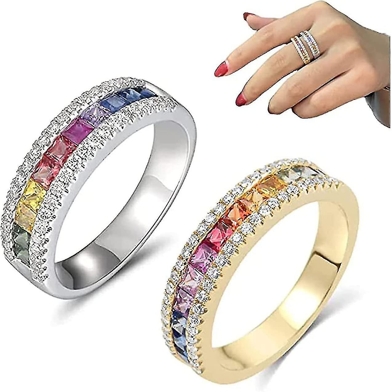 Rainbow Tourmaline Spinni-ring,crystal Quartz Ring,eternity Rainbow Ring,open Rainbow Cubic Zirconia Ring