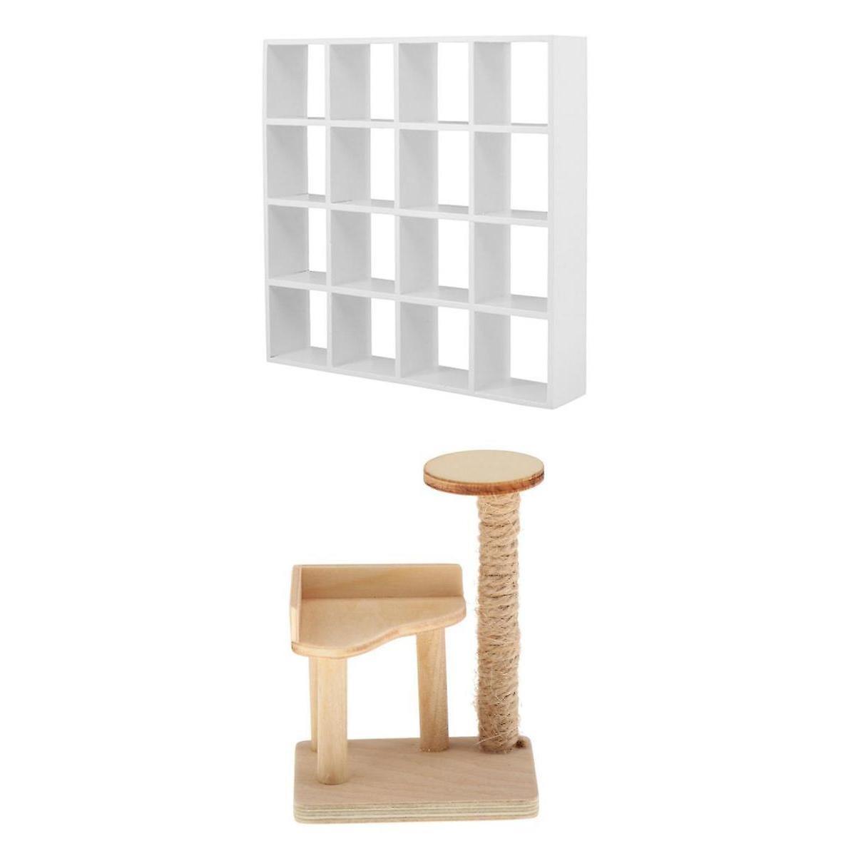 1/12 Scale Dollhouse Wood Shoes Rack Shelf Mianiture Toy with Cat Tree