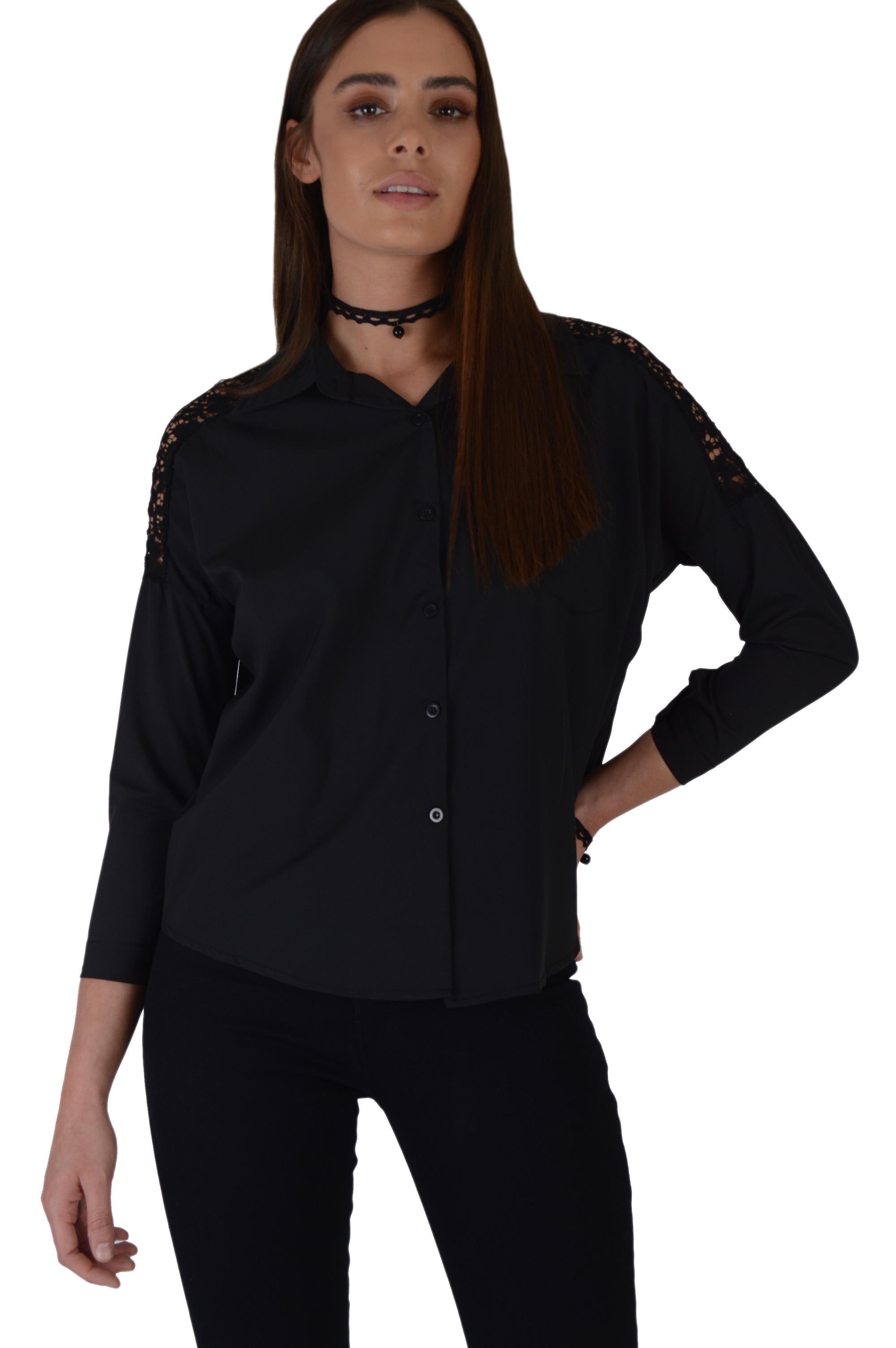 Lovemystyle Black Long Sleeved Shirt With Lace Inserts
