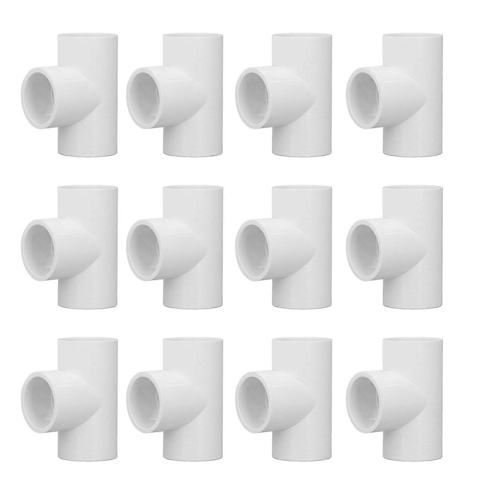 12pcs PVC Tee Fittings Equal Diameter Plastic Joints Water Supply Adapter Home Improvement 32mm Inner Diameter