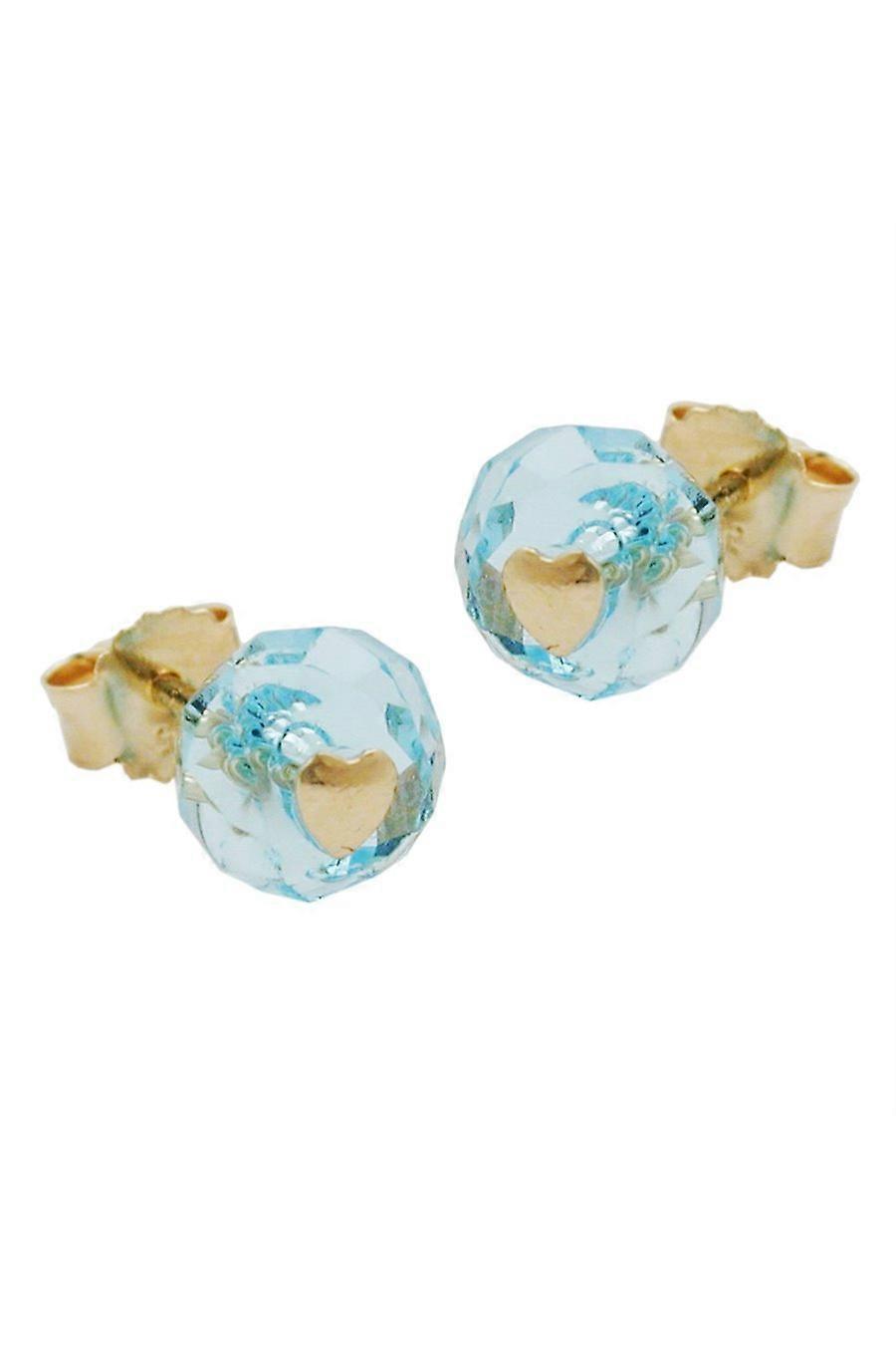 Stud Earrings Crystal Aqua Heart 14k Gold - Gl431201