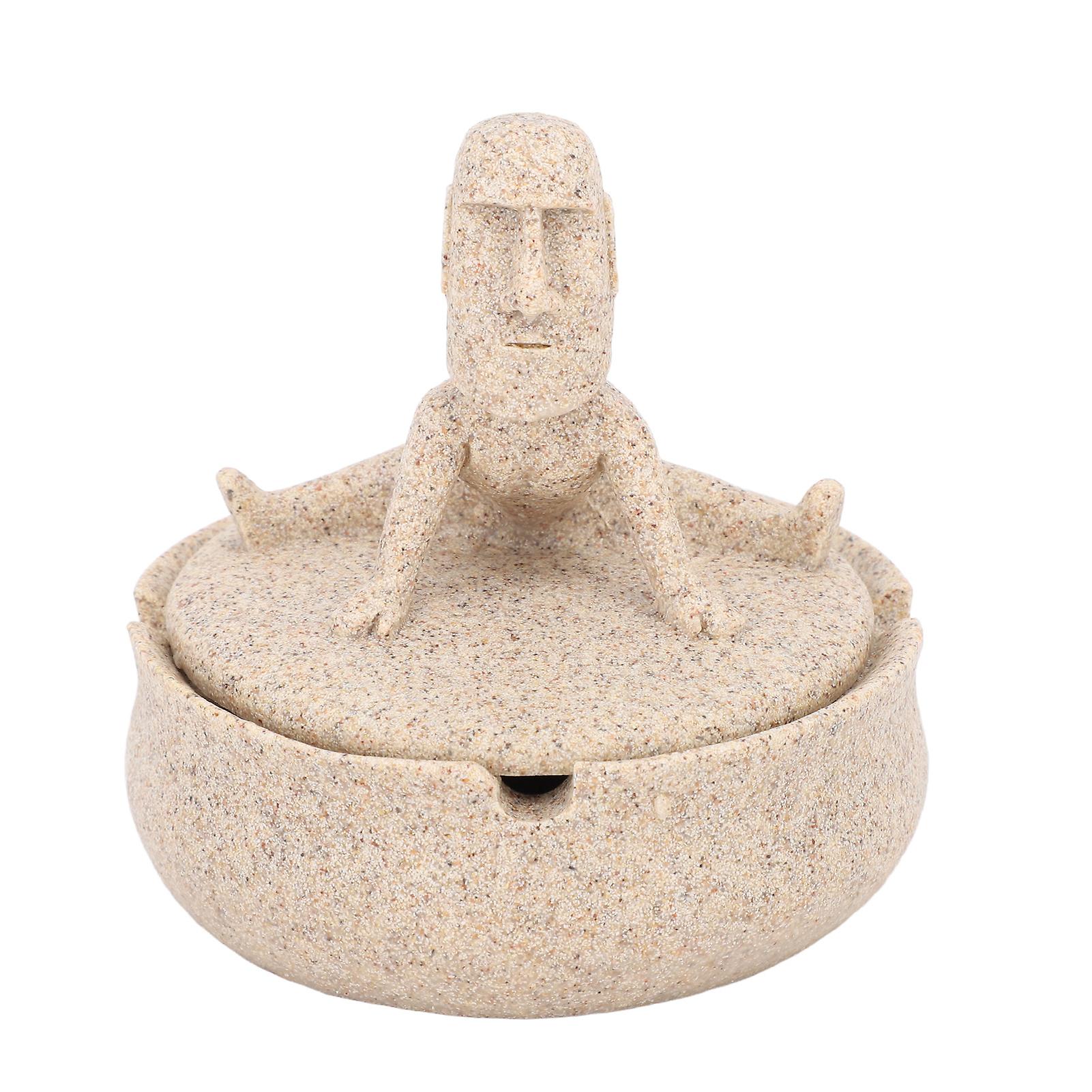 Resin Easter Island Moai Statue Ashtray Decorative Quirky Moai Ashtray Home Decor Table Desktop Ornament with Lid