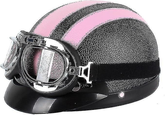 Motorcycle Helmet Retro Leather Half Helmets Half Shell Jet Helmet With Aviator Goggles Motorcycle B