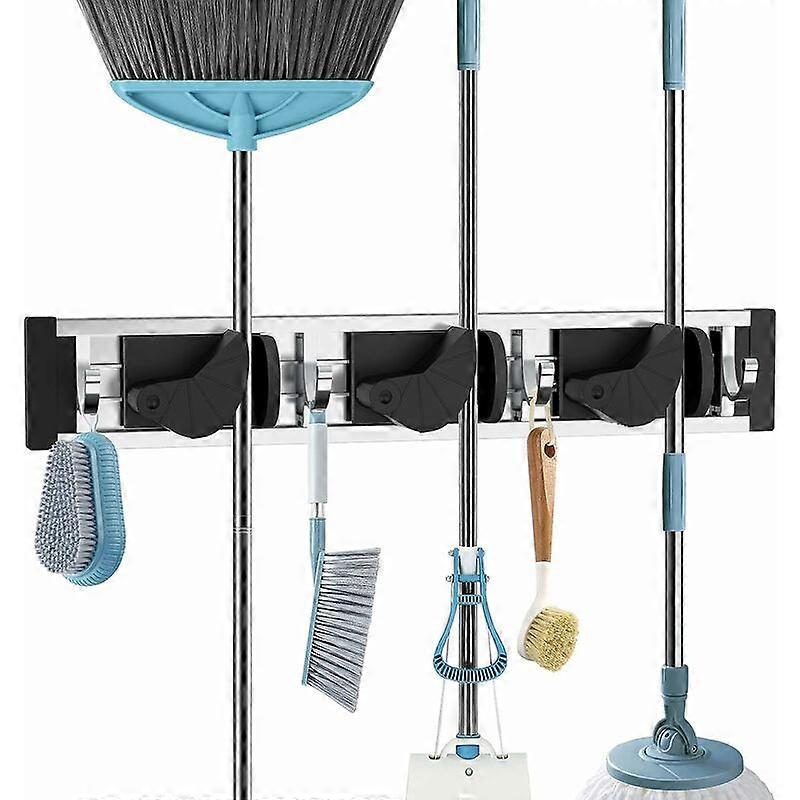 Wall-Mounted Broom Hook, Broom Holder and Mops, Wall-Mounted Broom Holder with 3 Quick Clips and 4 Hooks