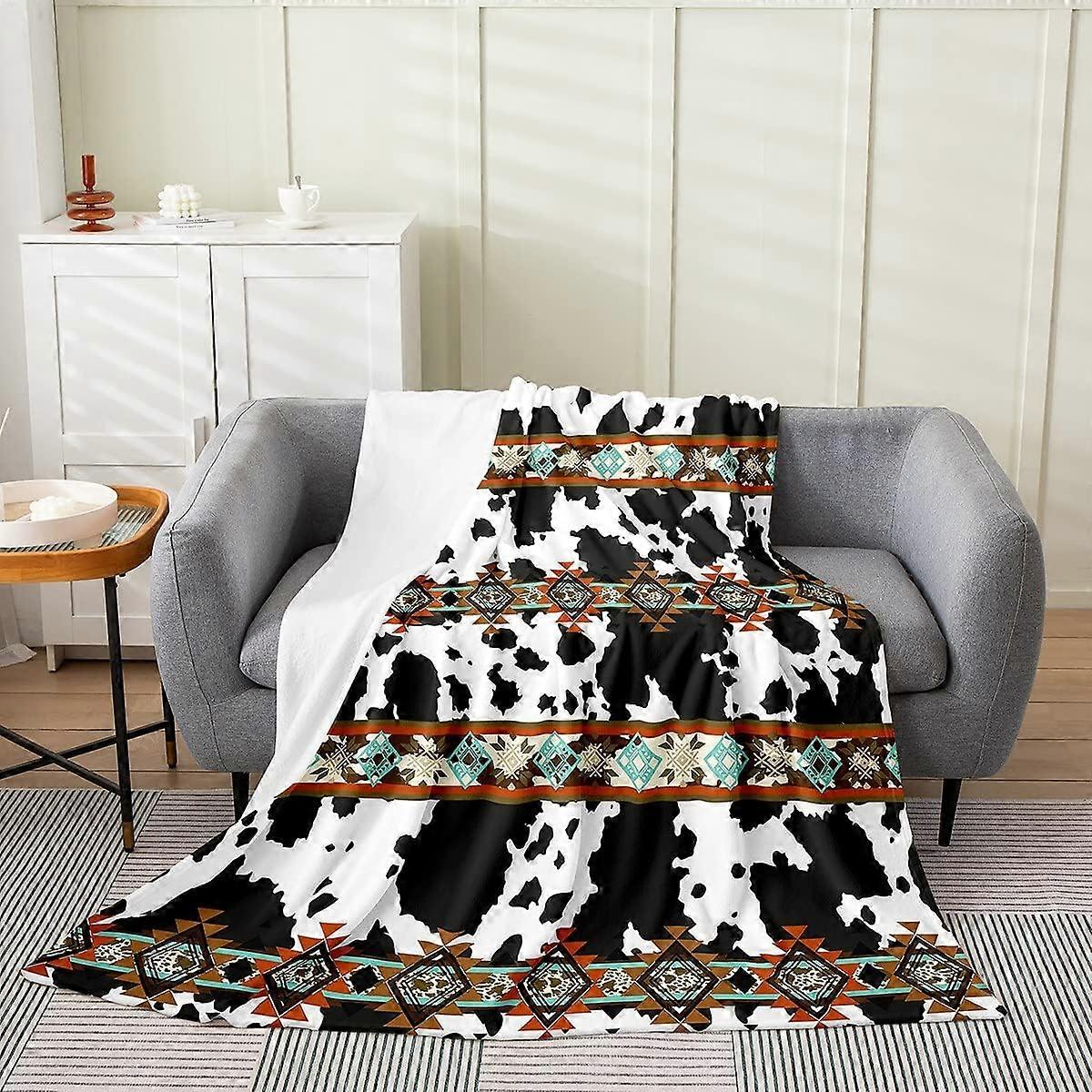 بطانية الصوف من جلد البقر أسود أبيض بطانية بقرة مرتفعات بطانية غربية رمي بطانية طفل 30x40 بوصة بطانية الفانيلا الأزتيكية الغريبة مزرعة البرية