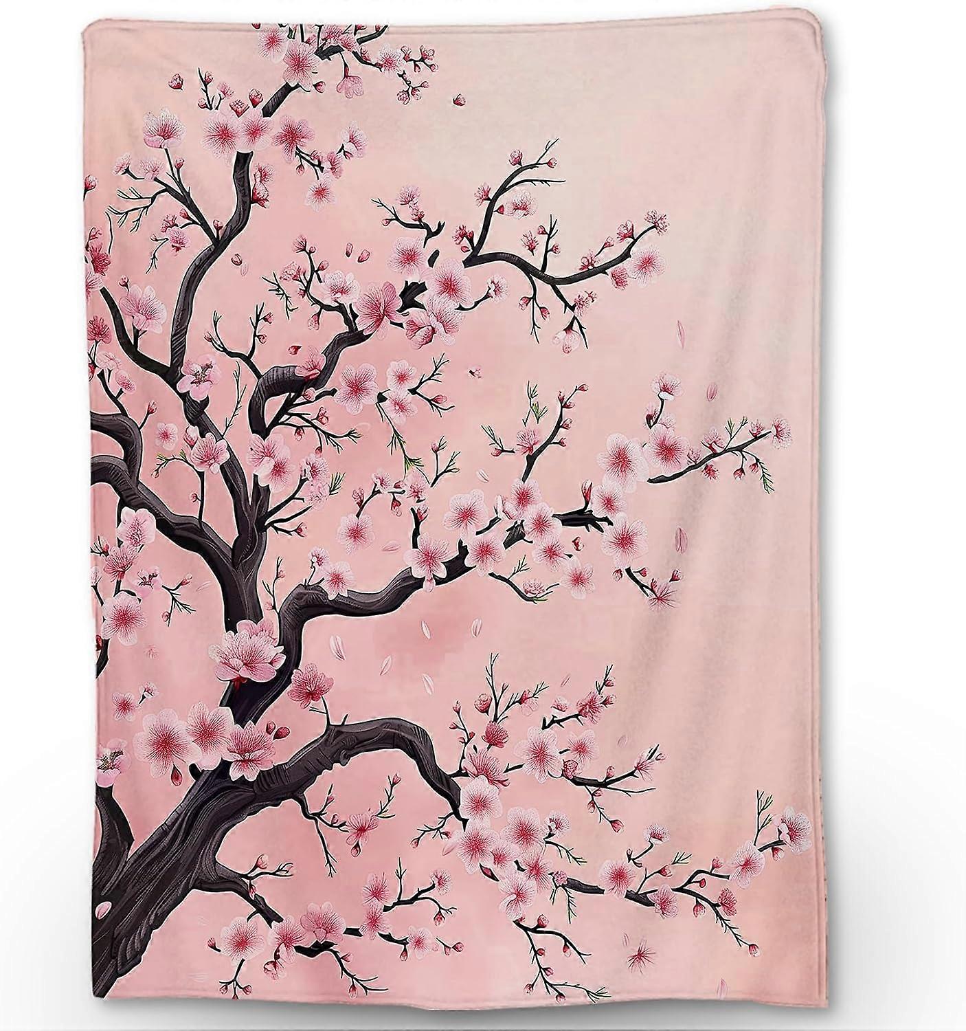 Smukt kirsebærblomsttæppe - Blødt, hyggeligt og let flanneltæppe, ideelt til sofa, seng og rejser - Fluffy, fuzzy boligindretning til udendørs 